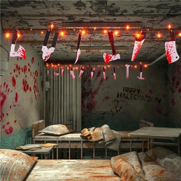 Scary Halloween Decorations Props, 12 FT Halloween String Lights with 16 Knives - Picture 3 of 8